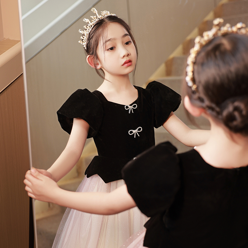 儿童礼服长袖女童婚纱花童公主裙生日宴会晚礼服女孩小主持人服装