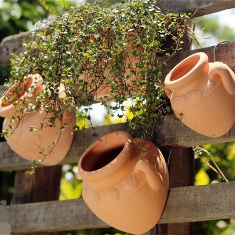 陶土壁挂花盆多肉垂吊矮牵牛篱笆墙阳台陶瓷红陶挂壁陶盆园林欧式