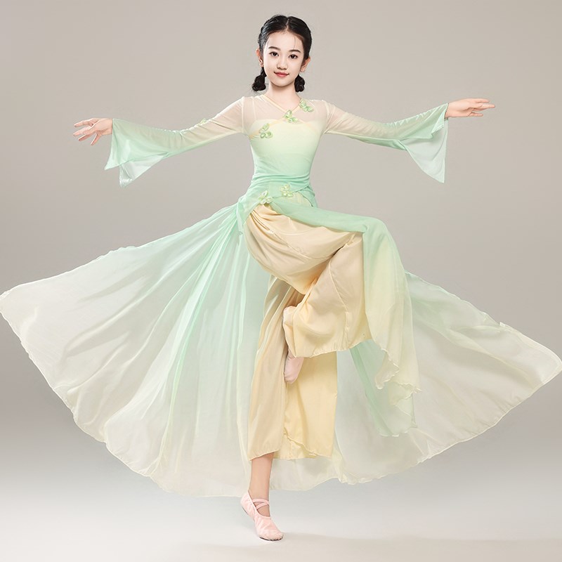 儿童古典舞蹈服中国舞身韵练功服纱衣女童民族舞扇子舞渐变演出服