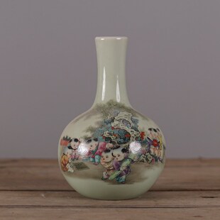 仿大清乾隆粉彩富贵长寿图小胆瓶 仿古瓷器摆件古玩老货收藏品