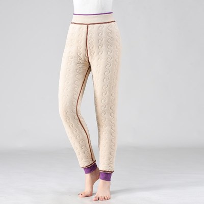 秋冬加绒保暖裤女中青年大码宽松三层加厚棉裤贴身内穿德绒打底裤