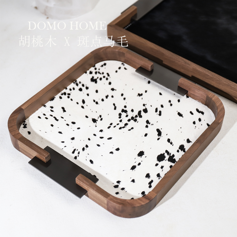 丹麦简约胡桃木马毛托盘首饰收纳盘软装家居客厅茶几摆件出口品质