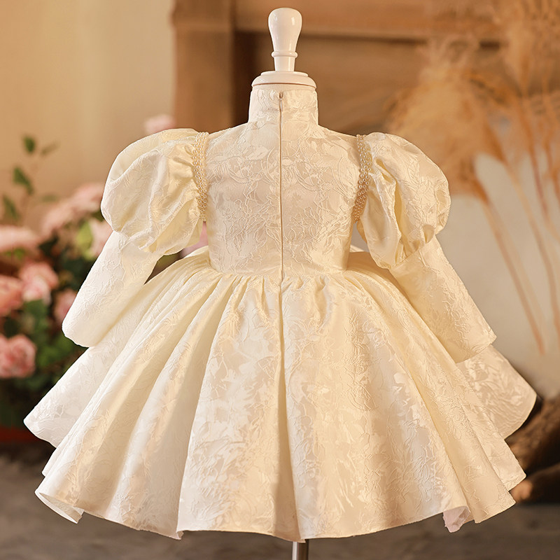 儿童礼服公主裙长袖主持人钢琴演奏演出服女童周岁礼服女宝宝中式