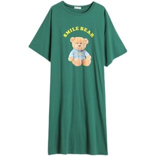 加肥加大码女装胖mm纯棉连衣裙宽松t恤裙女短袖显瘦中长款t长裙子