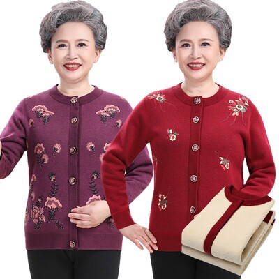 保暖内衣女加绒加厚对襟开衫中老年老人男士开口大码妈妈装上衣冬