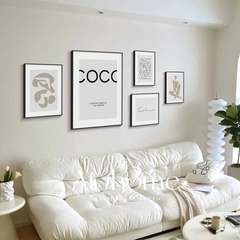 法式奶油风客厅组合装饰画抽象艺术小众壁画三联沙发后背景墙挂画,家居饰品,现代装饰画,淘宝优惠券,粉丝福利购,淘宝优惠卷