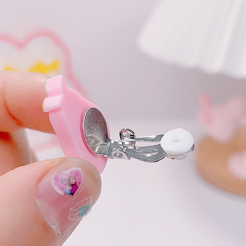 儿童耳夹小女孩卡通可爱无耳洞耳针宝宝耳饰送防痛耳垫公主耳环
