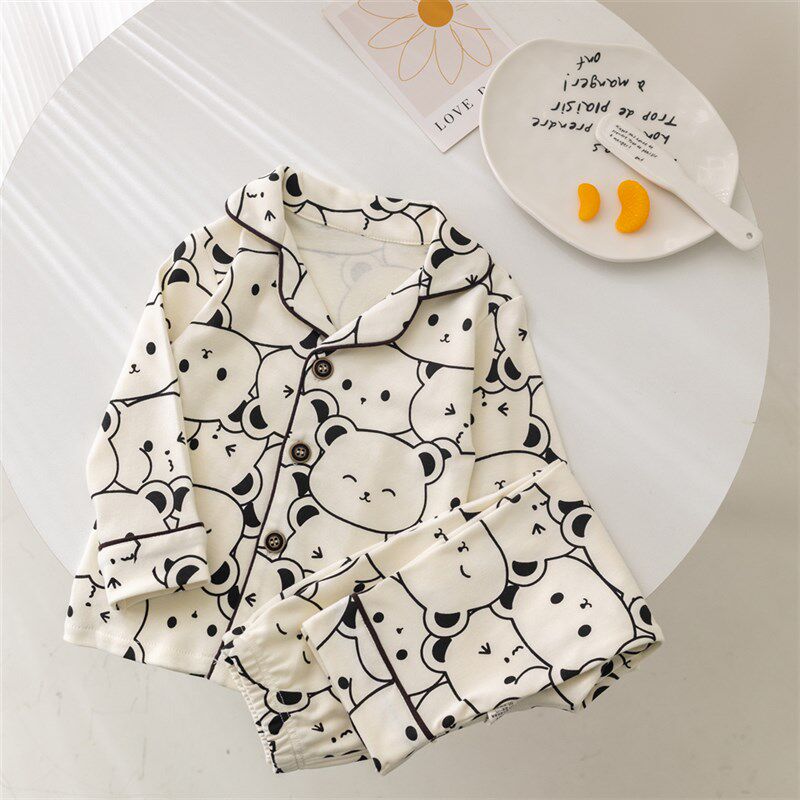 男童睡衣春秋季纯棉儿童长袖翻领家居服宝宝春款女童中小童套装女