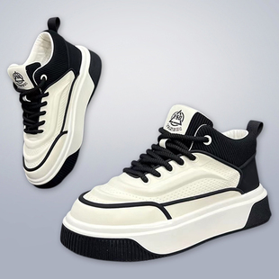 行路者潮牌男士2025秋冬款韩版皮面运动休闲鞋小白鞋厚底增高板鞋