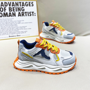 春季新款2026年时尚休闲鞋百搭低帮潮鞋厚底增高透气皮网拼接男鞋