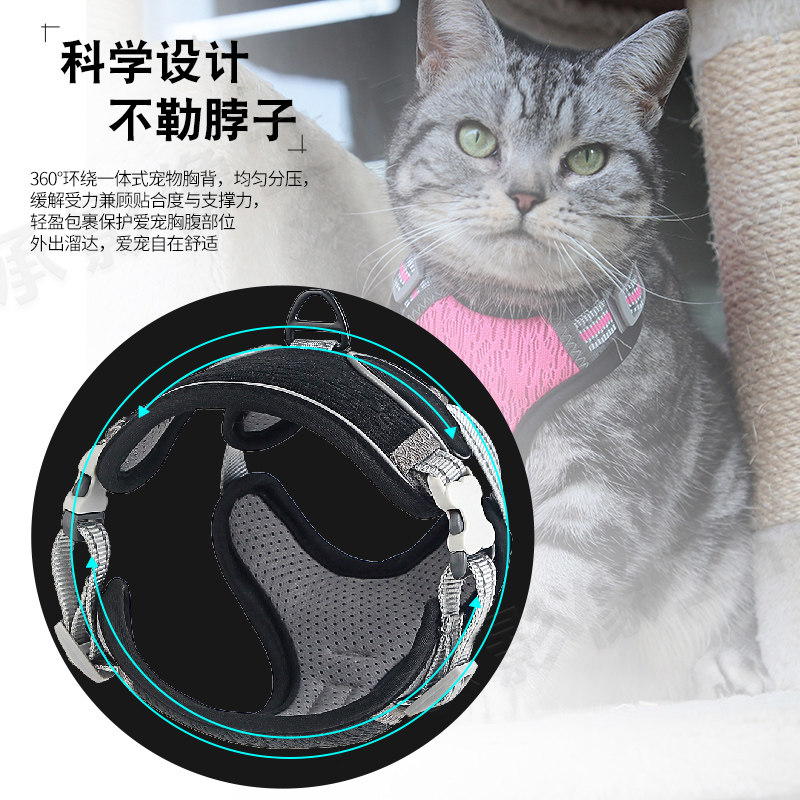 猫牵引绳背心式防挣脱可调节遛猫绳子中型红色外出英短带猫咪大型