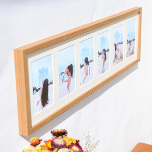 美式连体画框创意组合6孔实木相框六连框简约照片打印带相框