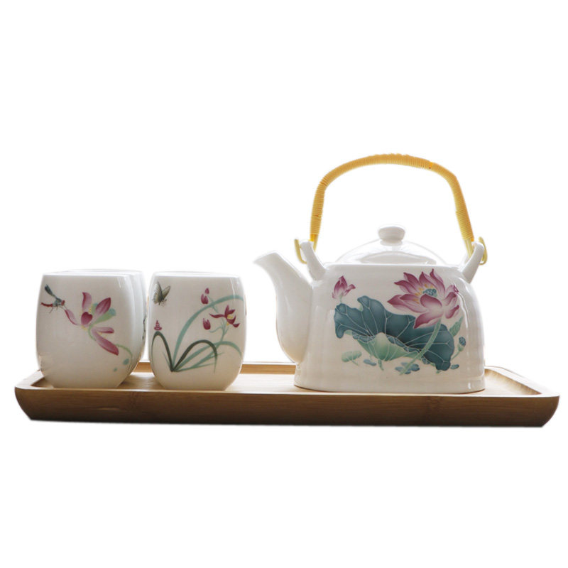 茶具套装陶瓷茶壶茶杯家用景德镇提梁壶简约日式客厅新中式1壶6杯