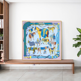 《驯马场》爱马橙挂画骏马入户玄关装饰画走廊过道竖版链条壁画仕