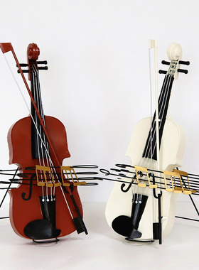 复古创意摆设小提琴模型道具橱窗吧台摄影铁皮风格装饰工艺品软装