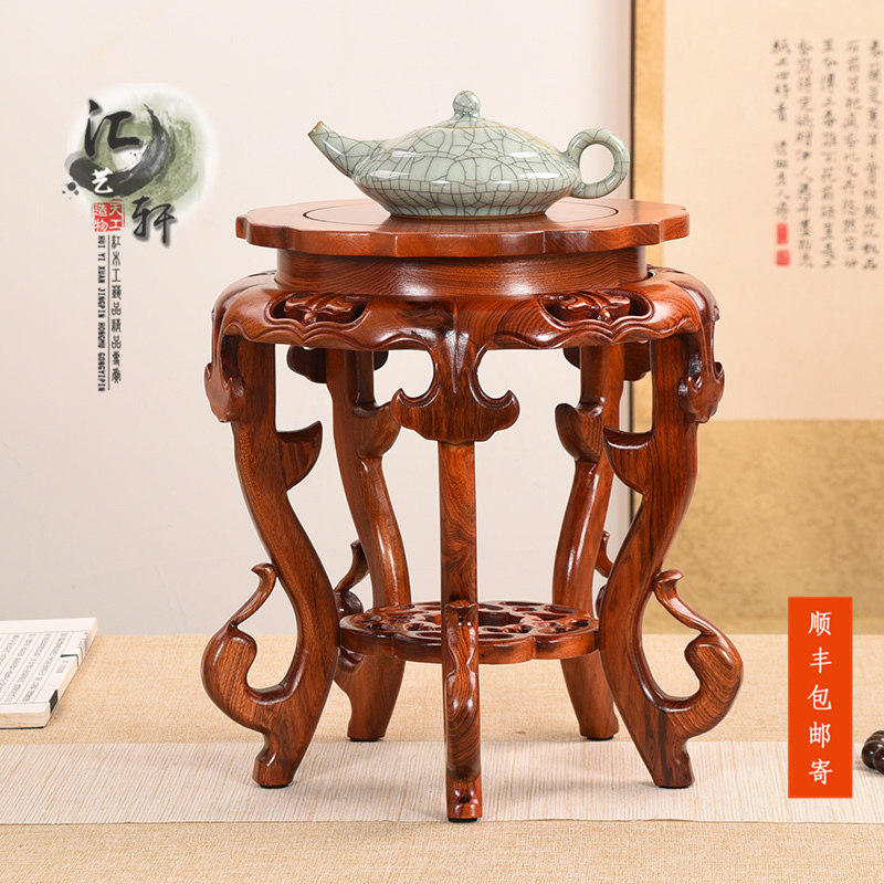 实木虎脚高脚圆瓷瓶青花缸酒坛底座瓷缸盆景鱼缸摆件底托榫卯圆架