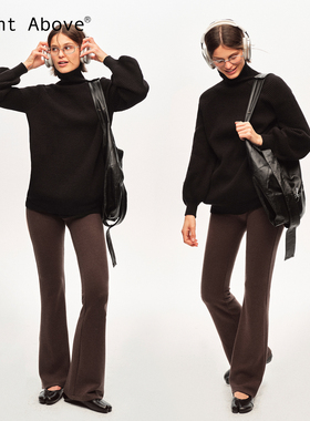 Right Above 巴素兰羊毛混纺粗针高领口袋大毛衣 米白/棕/黑色