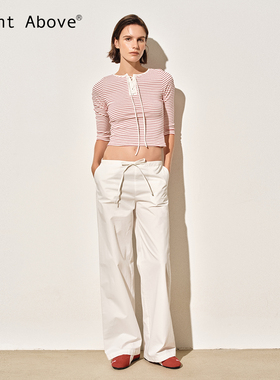 Right Above 全棉散步裤城市漫步无腰头低腰松弛感宽松直筒休闲裤