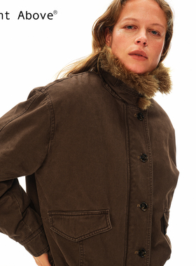 Right Above 复古洗水300g纯棉斜纹布翻毛领夹克棉服外套冬季保暖