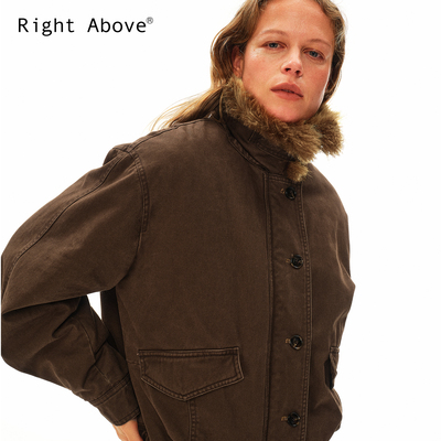 Right Above 复古洗水300g纯棉斜纹布翻毛领夹克棉服外套冬季保暖