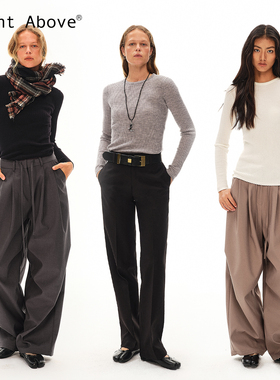 Right Above 可机洗100%48支纯羊毛圆领条纹针织衫修身显示打底衫