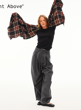 Right Above 秋冬复古羊毛格纹围巾洗水羊毛围巾女冬季搭配配饰