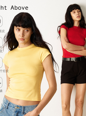 Right Above【福利款】冰皮凉感小飞袖修身短袖t恤夏正肩短款上衣