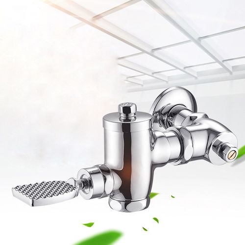 铜蹲厕卧式脚踏冲水阀 卫生间厕所大便池可伸缩脚踏冲洗阀