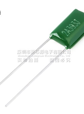 CL11涤纶电容2A393J 100V 0.039UF 39NF 5% 直插绿色薄膜电容器