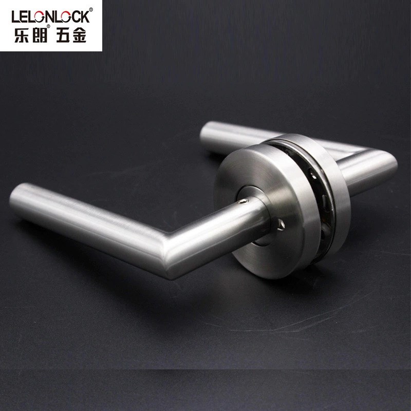 304不锈钢直角门把手L形圆管空心执手分体锁通道门防火门把手