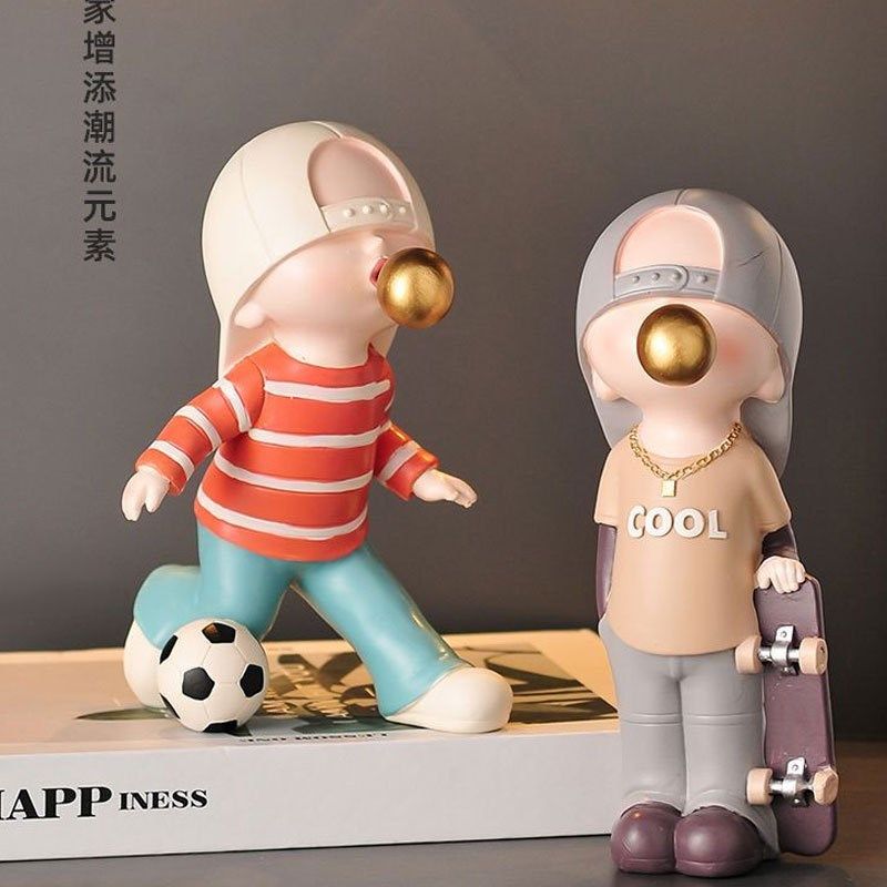 家居现代软装饰品创意运动小男孩摆件客厅新家儿童房书柜创意人物