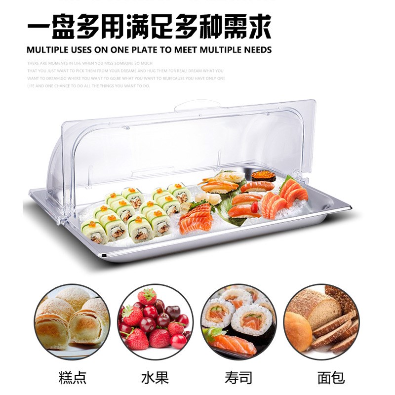 自助餐食物展示架点心盆欧式陶瓷三层架不锈钢水果凉菜盘带透明盖