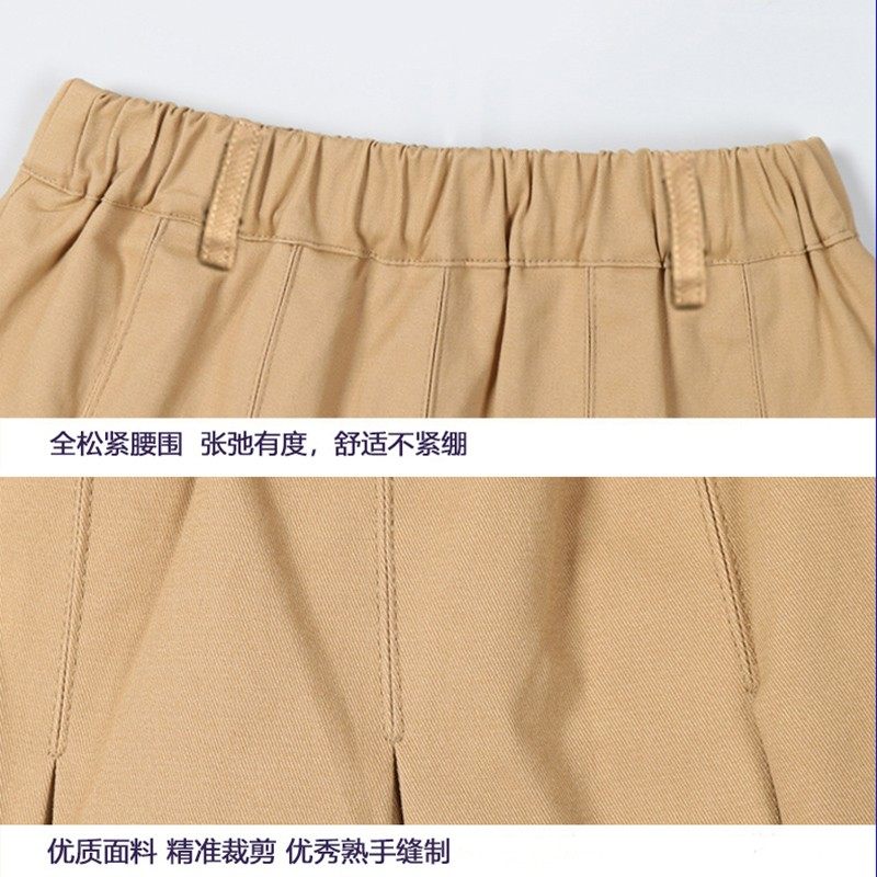 女童卡其半身裙夏季儿童短裙班服女孩米色校服裙学生藏青百褶裙子