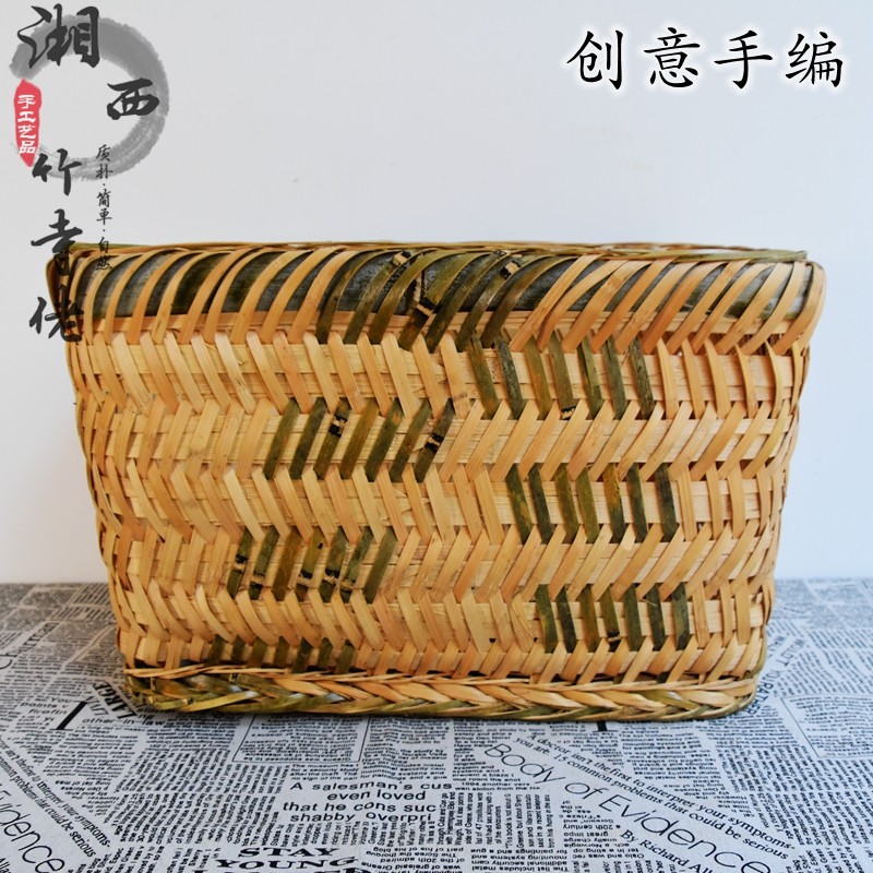 全青竹编大方筐长方形收纳竹筐竹篮竹篓装水果蔬菜收纳筐周转箱子
