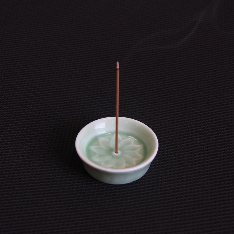 妙吉祥香道用品 青莲花纹陶瓷香插  中式香薰线香底座