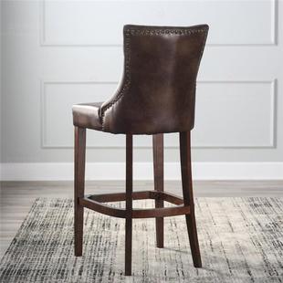 美式吧台椅实木高脚凳简约酒吧椅家用吧台凳子靠背前台椅实木餐椅