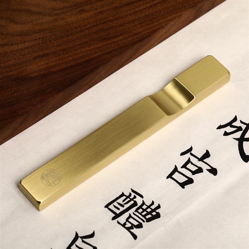 锦瑟文房纯黄铜镇尺镇纸笔搁书镇压尺纯铜压纸镇尺黄铜打磨光滑