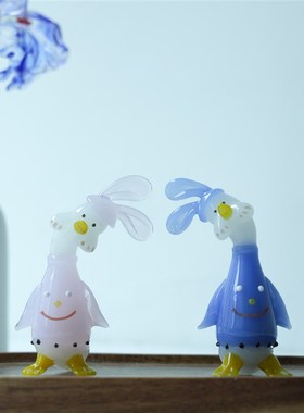 琉璃手工艺品可爱歪头情侣鸭桌面摆件治愈解压微笑鸭创意手办礼物