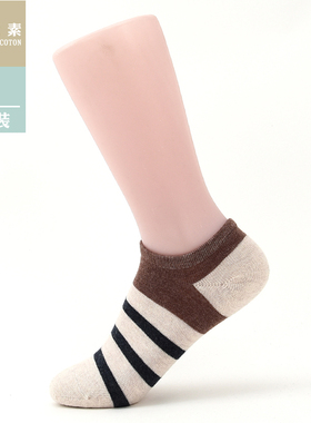 棉元素女士袜子夏季船袜薄款低筒舒适透气条纹女袜C20348
