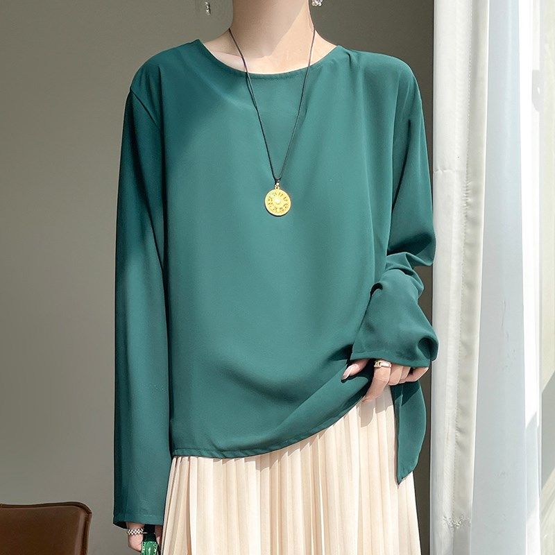 乔其纱高货轻薄微透圆领衬衫女长袖t恤宽松开叉外搭空调防晒罩衫,女装/女士精品,真丝上装,淘宝优惠券,粉丝福利购,淘宝优惠卷