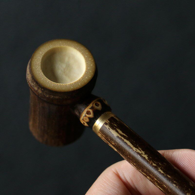 纯手工制作天然紫竹过滤小烟斗竹制把玩可拆卸烟袋锅粗烟两用烟具