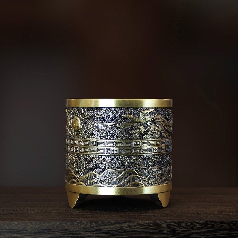 纯铜古风笔筒加厚复古文玩放笔盒大办公桌桌面摆件装饰品实用黄铜,家居饰品,桌面摆件,淘宝优惠券,粉丝福利购,淘宝优惠卷