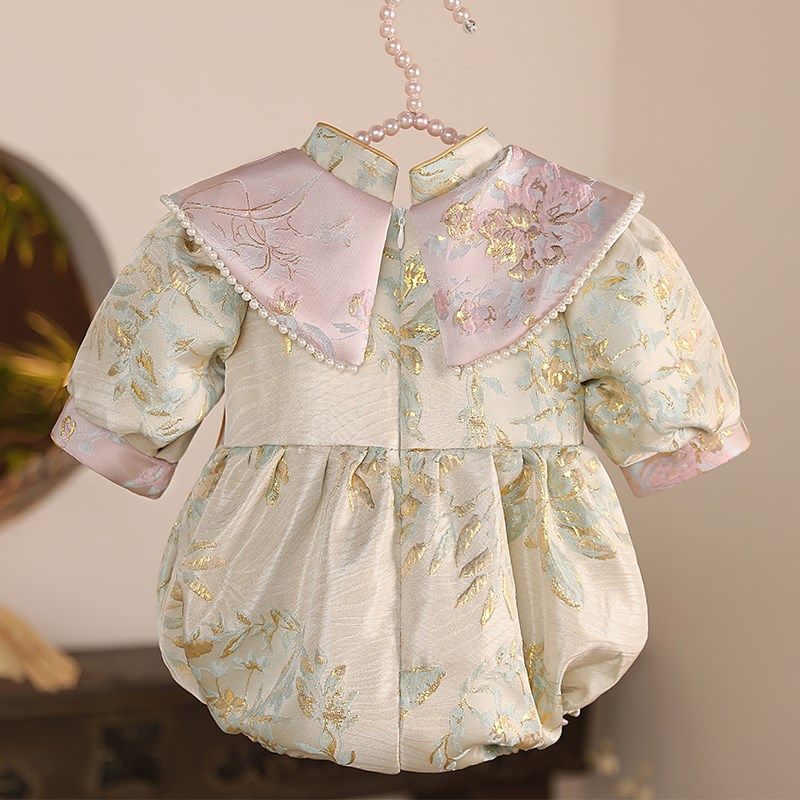 中式女童周岁宴礼服女宝宝国风婴儿唐装高端婚礼公主裙秋冬款洋气