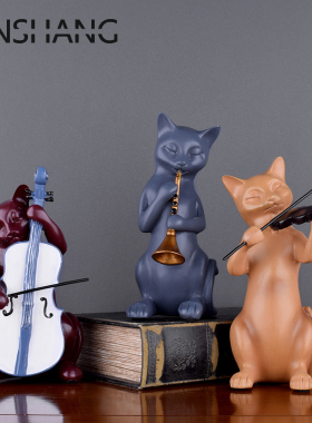 欧式三只猫奏乐摆件套装 美式家居饰品装饰摆设 创意生日礼物礼品