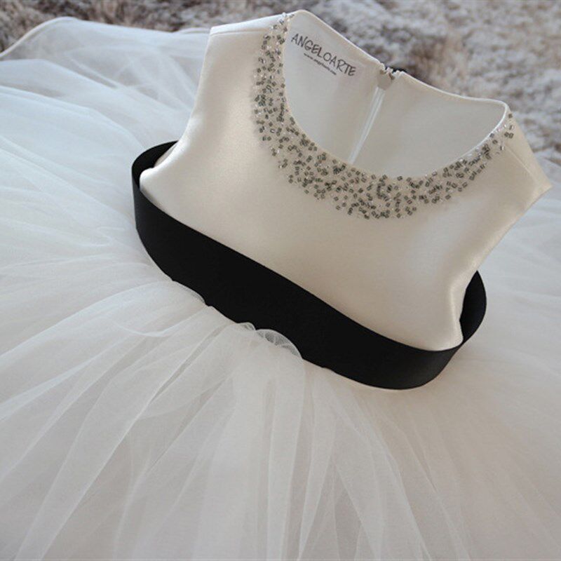 花童礼服女新款儿童婚纱白色女童公主裙蓬蓬裙宝宝生日摄影演出服