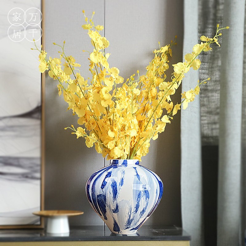 新中式手绘手工陶瓷花瓶摆件轻奢家居客厅玄关电视柜博古架插花