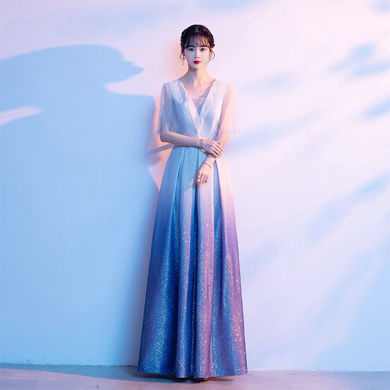 大合唱团演出服女长裙端庄大气合唱队白色礼服裙表演服装修身长版