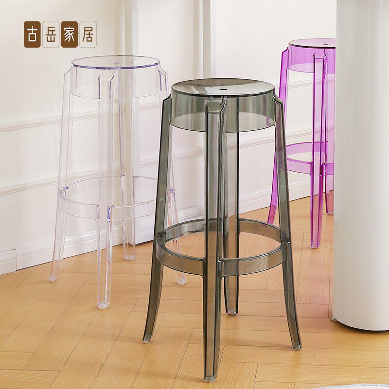 设计师透明亚克力高脚凳子简约时尚创意塑料圆凳家用吧凳酒吧餐凳