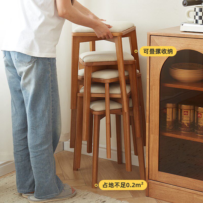 凳子可叠放化妆凳简约家用结实矮凳餐桌椅实木凳高级换鞋凳梳妆凳