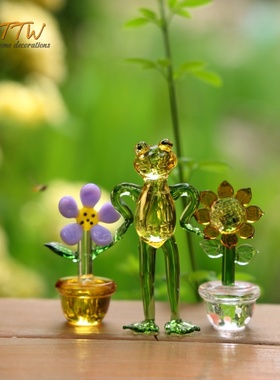 创意琉璃玻璃小花多肉动物盆栽橱窗情人节工艺品礼物家居装饰摆件